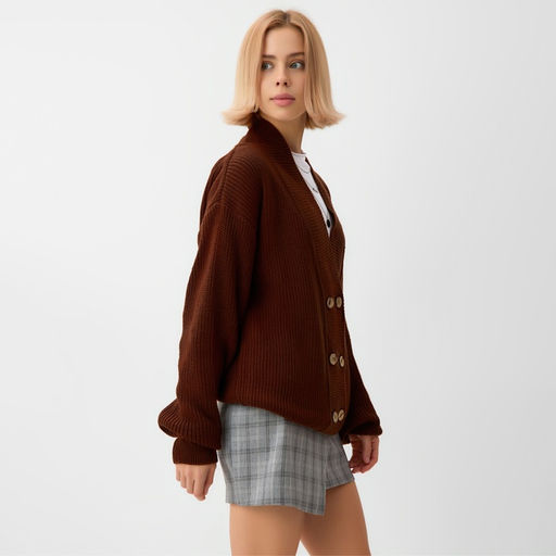 Кардиган на пуговицах женский MINAKU: Casual Collection, цвет шоколад, размер 50