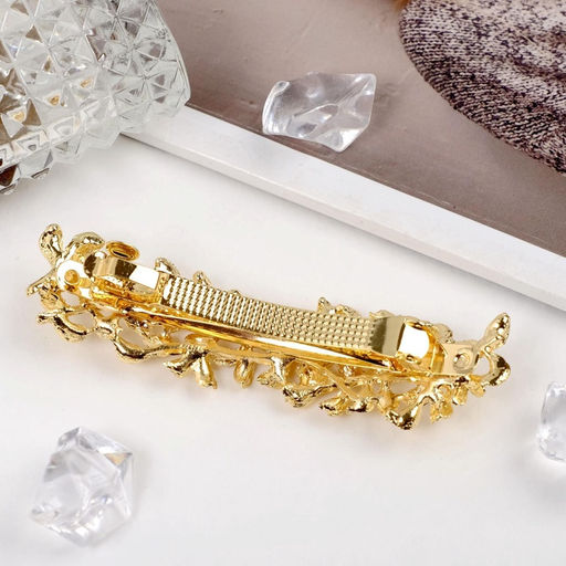 Цена за 2 шт. Заколка - автомат для волос «Престиж», листики, 8.5 см, золото