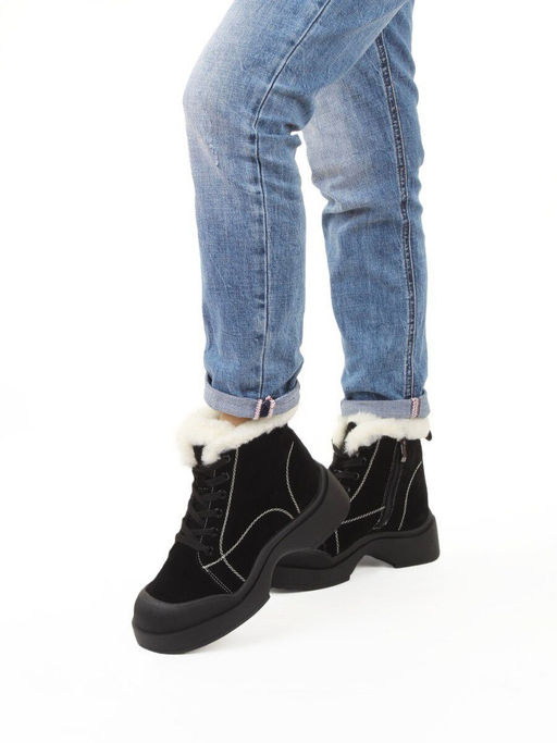 04-WD021-2M BLACK Ботинки зимние женские (натуральная замша, 100% шерсть)