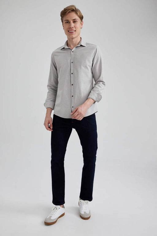 Рубашка Slim Fit из хлопка с длинными рукавами - Defacto фото 4