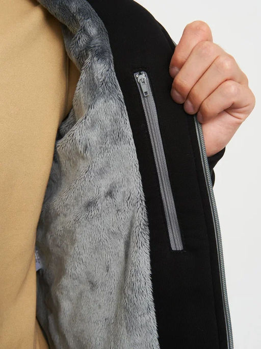 Акция -10%!!! М-34 Куртка-толстовка мужская на меховой подкладке (черный)