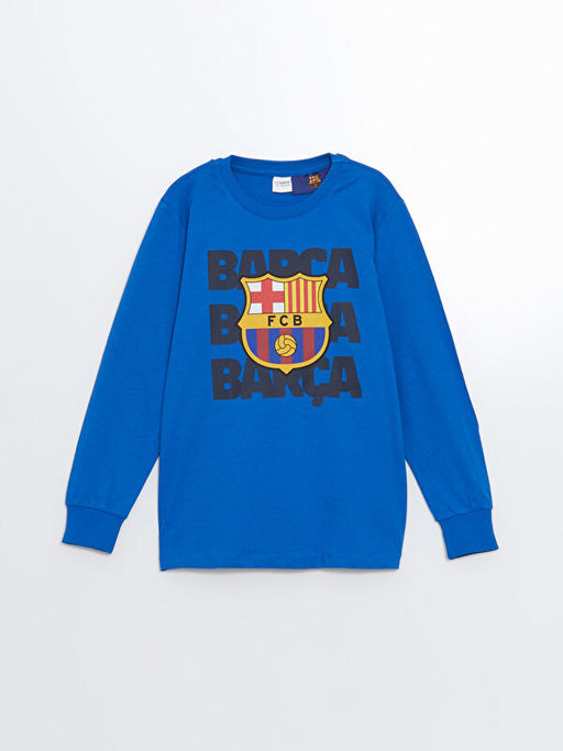 Bisiklet Yaka Barcelona Bask?l? Erkek ?ocuk Pijama Tak?m?