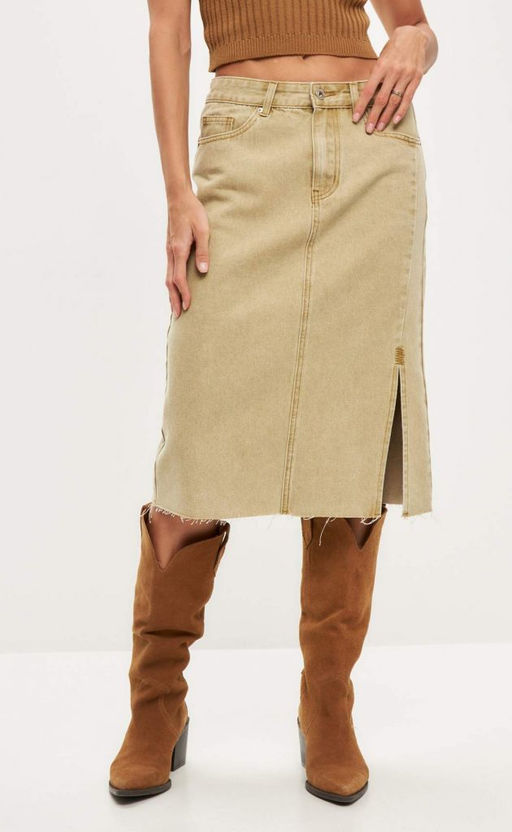 Юбка женская джинсовая миди P412-0219 хаки - Primm фото 3