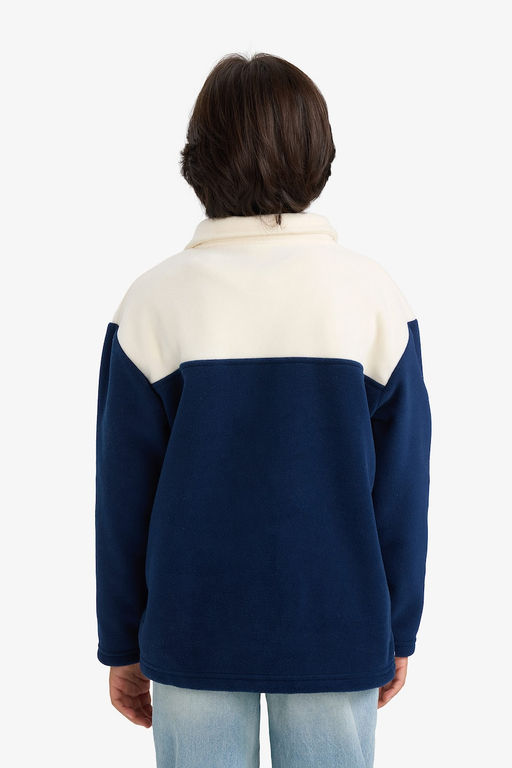 Oversize Geni_ Kal_p Polo Yaka Yar_m Fermuarl_ Bask_l_ Polar Sweatshirt Erkek _ocuk - Defacto фото 5