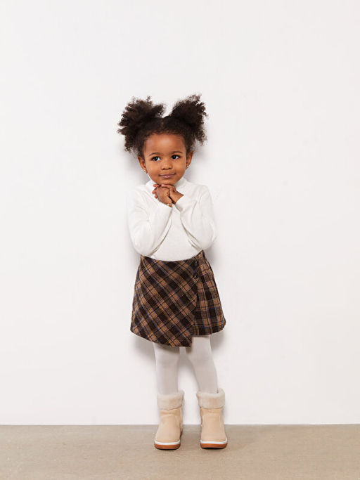 Beli Lastikli Ekose Desenli K?z Bebek ?ort Etek ve K?lotlu ?orap 2li Tak?m