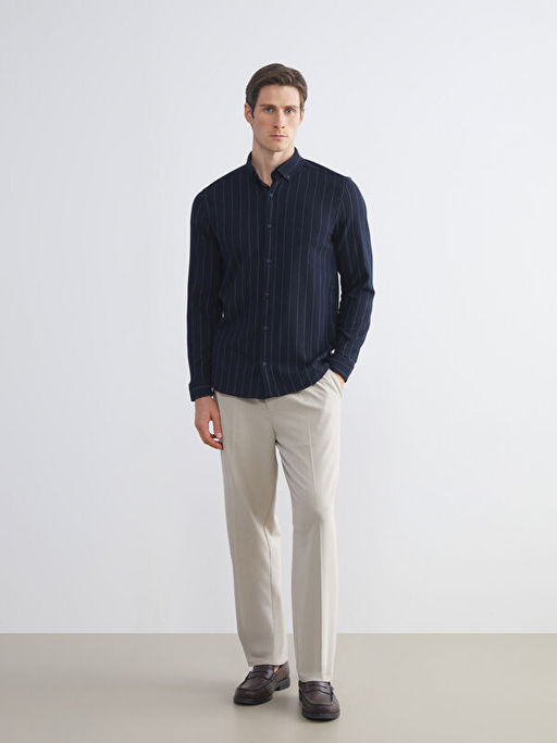 Slim Fit Uzun Kollu ?izgili Erkek G?mlek