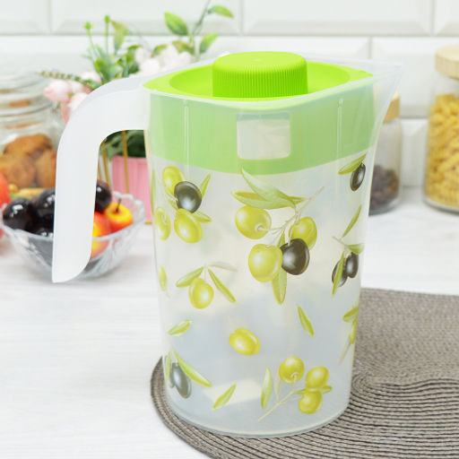 Кувшин 2л с крышкой с декором Fresh олива - Полимербыт фото 5