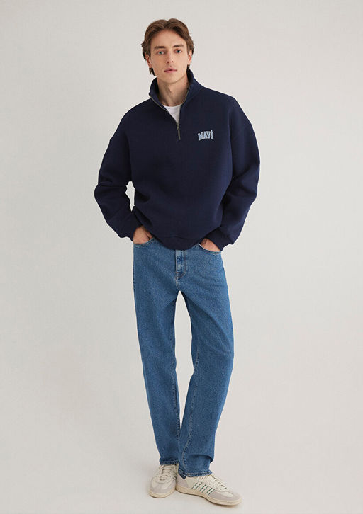 Mavi Logo Bask?l? Yar? Fermuarl? Lacivert Sweatshirt  фото 2