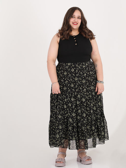 Длинная шифоновая юбка больших размеров ярусная - Almond фото 5