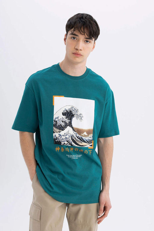 Футболка Art Hokusai Comfort Fit с круглым вырезом и короткими рукавами - Defacto фото 3