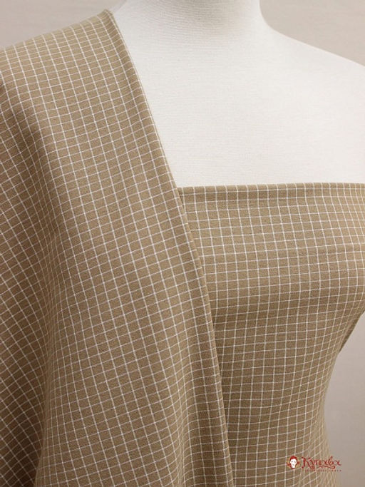 Пестрядь Средняя клетка на темно-песочном, ш.1.40м, хлопок-95%, п/э-5%, 145гр/м.кв - Купава фото 2