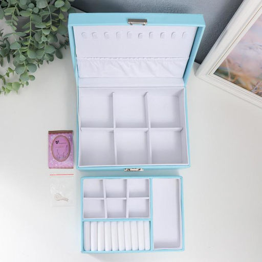 Шкатулка кожзам для украшений Голубая матовая 9х23х17 см - Simaland фото 3