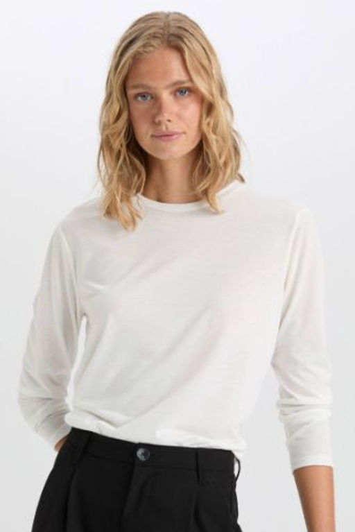 Regular Fit Bisiklet Yaka Basic Duz Casual Uzun Kollu Tisort