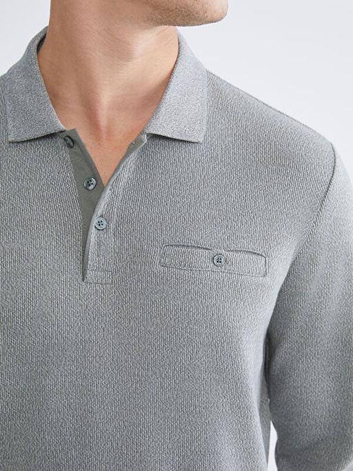 Polo Yaka Uzun Kollu Erkek Sweatshirt