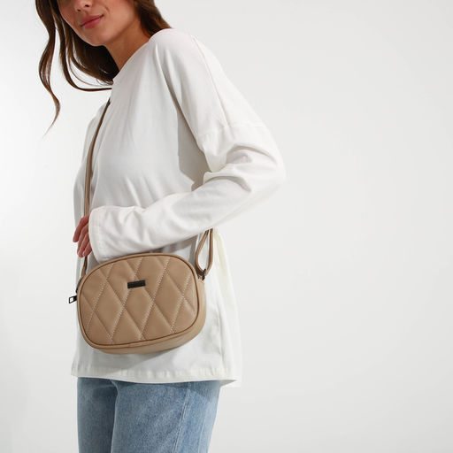 Сумка женская кросс-боди на молнии, 19×7×15 см, со стёжкой, бежевая