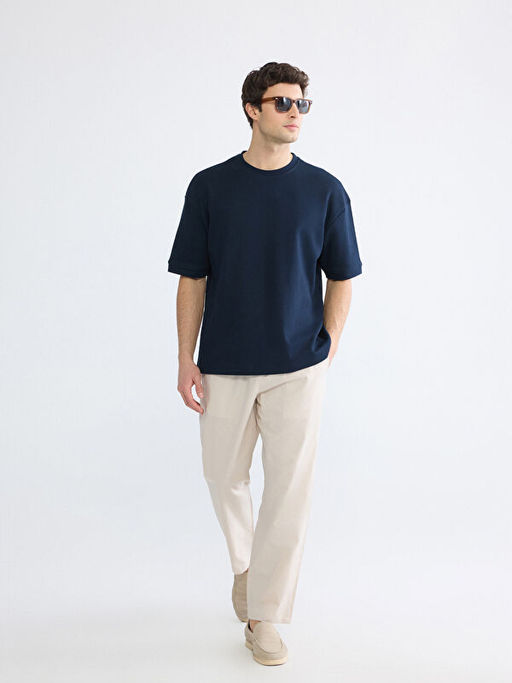 Oversize Fit Bisiklet Yaka Erkek Ti??rt