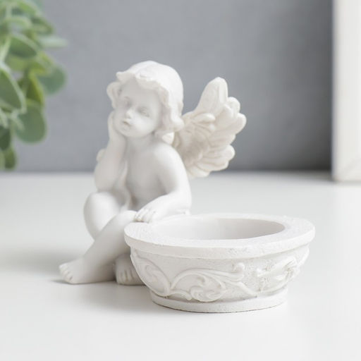 Подсвечник полистоун Белоснежный ангел в раздумьях 7,5х9,8х6 см - Simaland фото 4