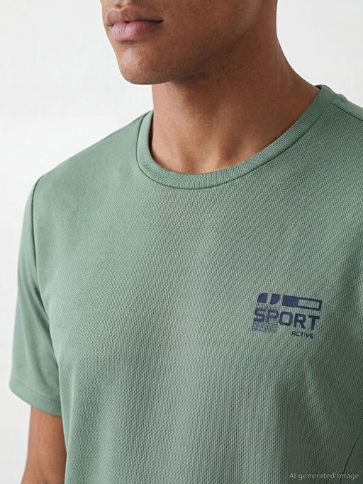 Bisiklet Yaka Bask?l? Erkek Spor Ti??rt