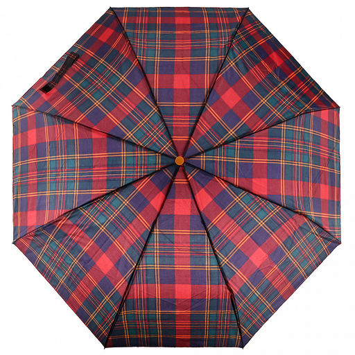 Зонт механический Шотландка плащевка, 8 лучей, д/купола 94см, 3 сложения, 24см в сложенном виде, пластмассовая ручка, бордовый с синим и зеленым, 210гр (Китай) - Домашняя мода фото 3