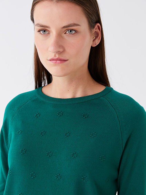 Bisiklet Yaka Kendinden Desenli Uzun Kollu Kad?n Triko Kazak - Waikiki фото 3