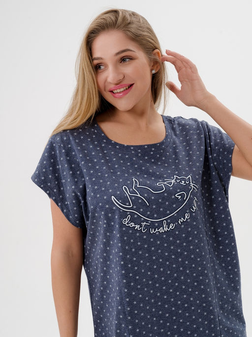 Ночная сорочка из кулирки Котик синий меланж - Амадэль фото 4