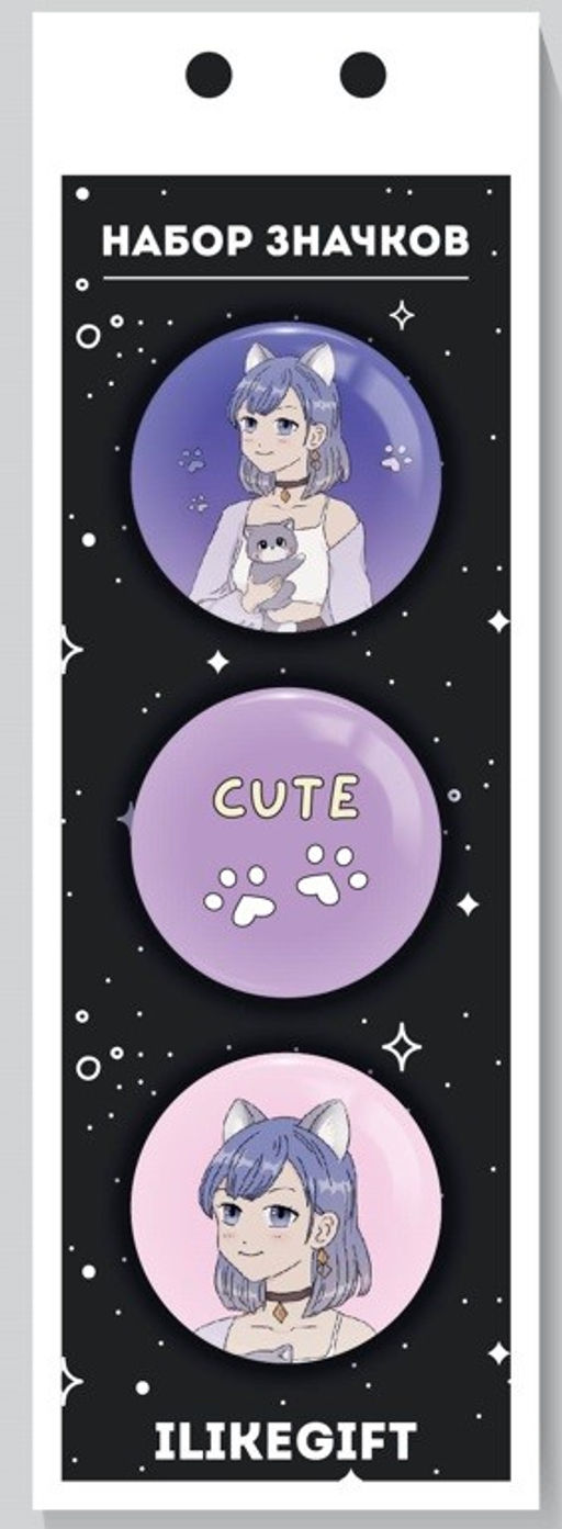 Набор значков 3 шт. iLikeGift Аниме "Cute cat Girl"
