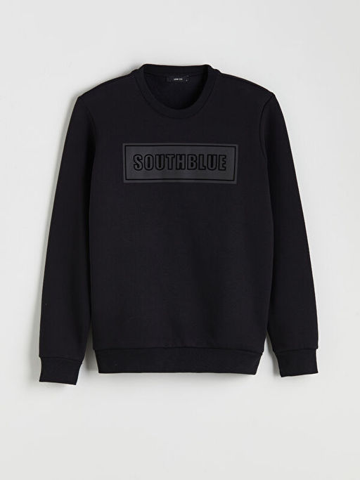 Bisiklet Yaka Bask?l? Erkek Sweatshirt
