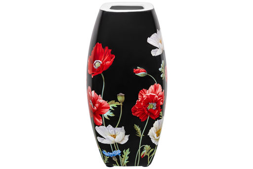 Ваза 1,5 л 11*11*21 см "Маки на черном" квадрат, NEW BONE CHINA