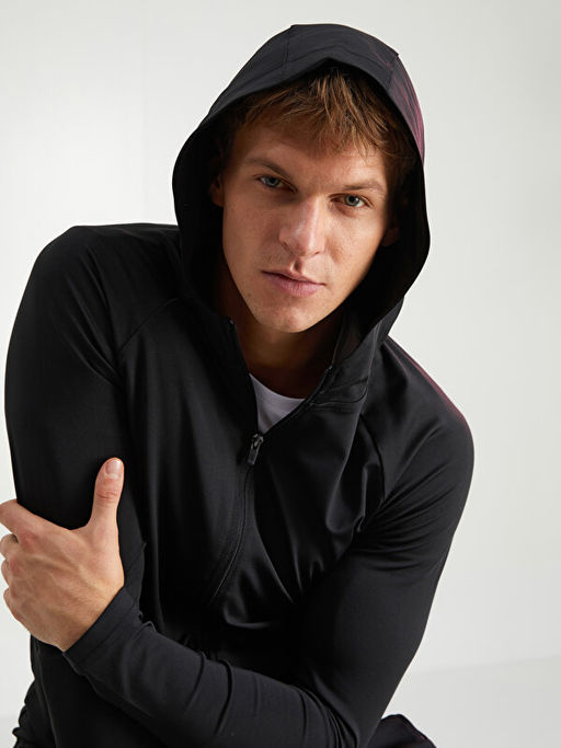 Standart Kal?p Kap??onlu Erkek Fermuarl? Sweatshirt