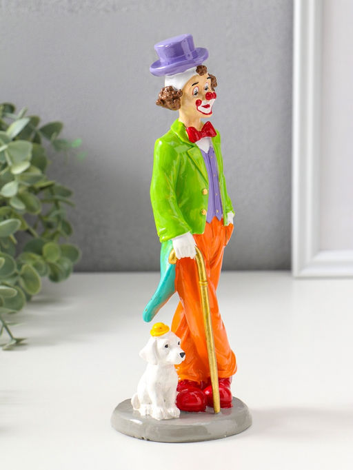 Сувенир полистоун "Клоун с тростью и пёсиком" яркий разноцветный 23 см