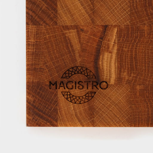 Доска разделочная деревянная торцевая Magistro, с металлической гастроемкостью, 30.5×16.5×5 см, в крафтовой коробке, дуб