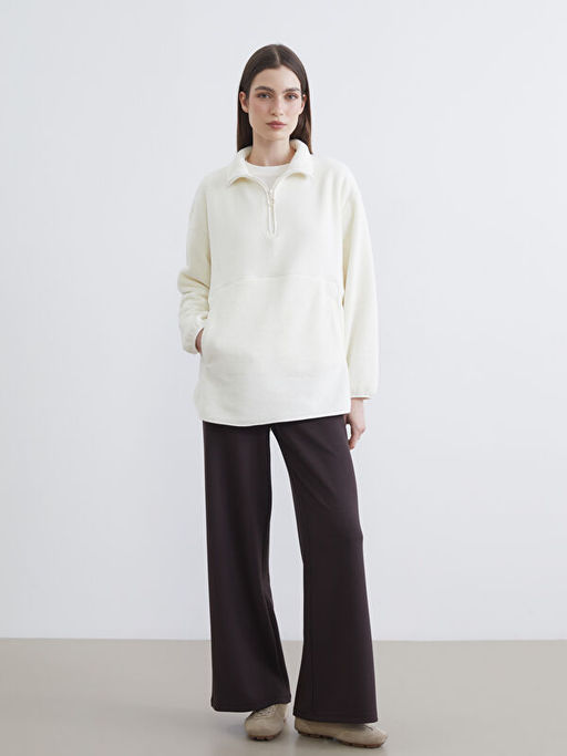 Dik Yaka Oversize Kad?n Polar Sweatshirt