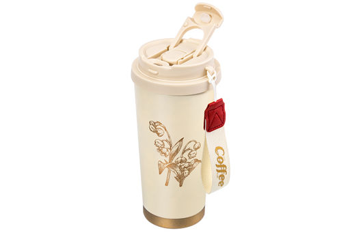 Термокружка 500 мл 9*9*19,5 см, двойная, золотисто - бежевая