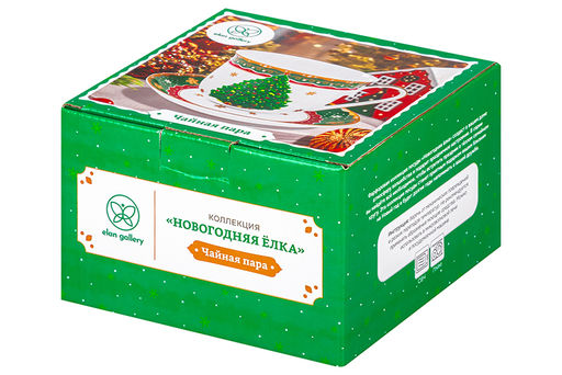 Чайная пара 2 пр. 450 мл 14*11*8,5 см Новогодняя ёлка зеленый узор NEW BONE CHINA - Elan gallery фото 16