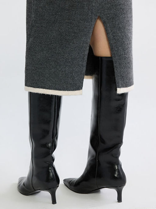 Beli Lastikli Y?rtma?l? Triko Kalem Etek