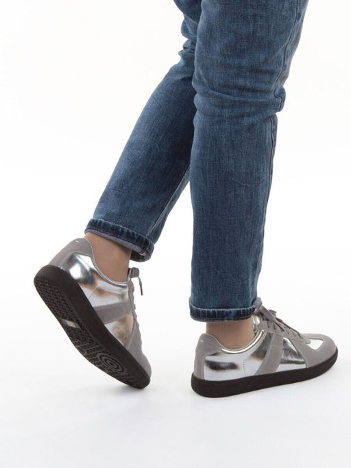 03-2106-2 DK. GREY/SILVER Кеды женские (натуральная кожа) - Фабричный китай фото 3