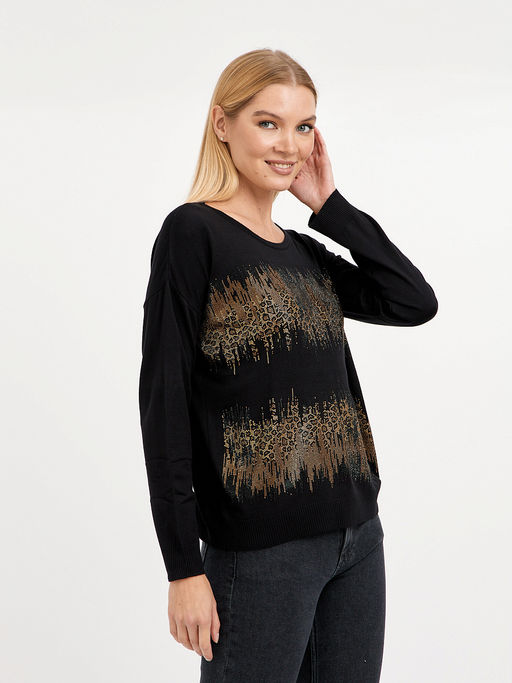 джемпер женский черный со стразами - Glenfield фото 5