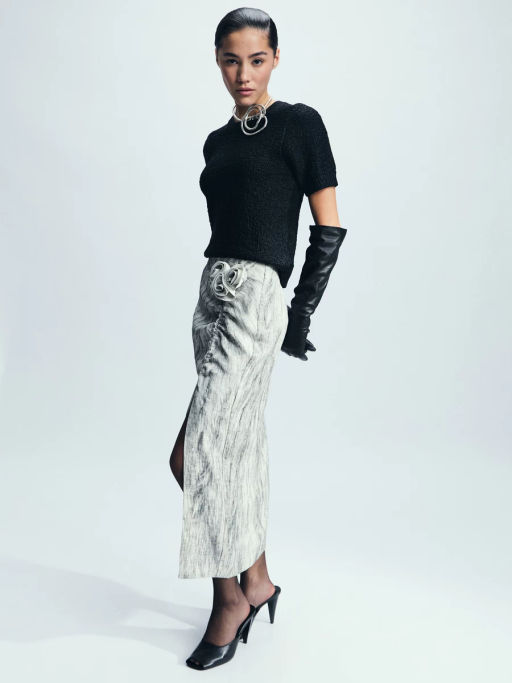 Юбка миди со сборкой и цветами / Zarina