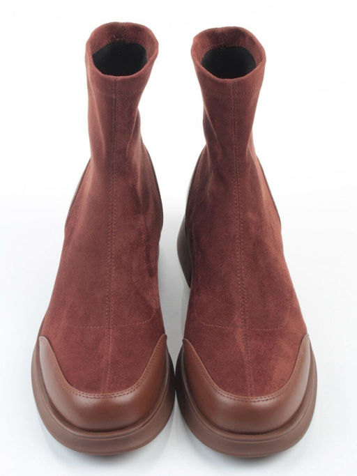01-H24B-34HJ BROWN Ботинки демисезонные женские (натуральная кожа, велюр)