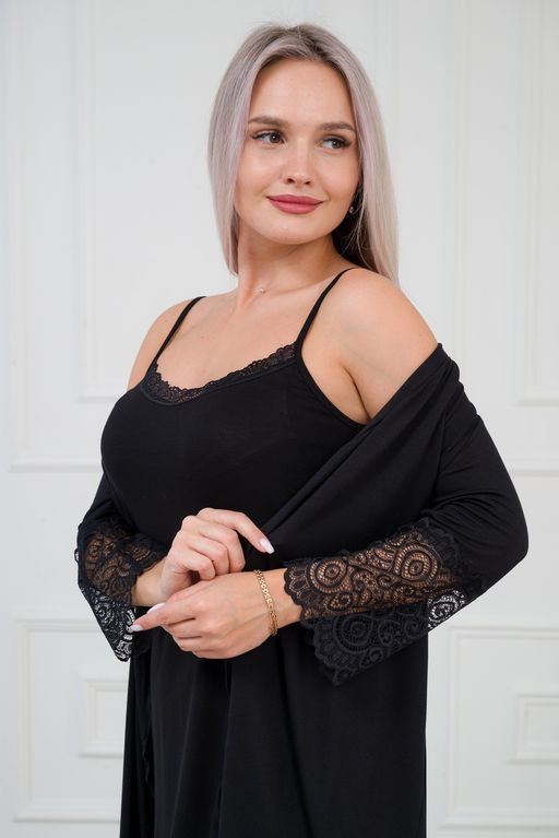 Халат женский из вискозы Адель Нуар черный - Амадэль фото 10