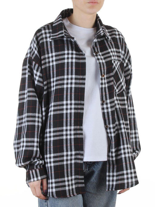 C503 BLACK/WHITE Рубашка женская оверсайз (95% хлопок, 5% спандекс)