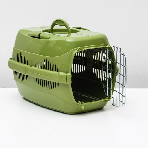 Переноска для животных до 9 кг Пижон, металлическая дверь, 43 х 29 х 27,5 см, оливковая  фото 5