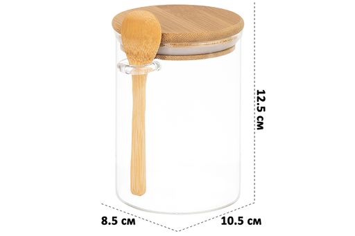 Банка д/хранения 550 мл 10,5*8,5*12,5 см Crystal glass + бамбук.крышка + бамбук.ложка, стекло - Elan gallery фото 2