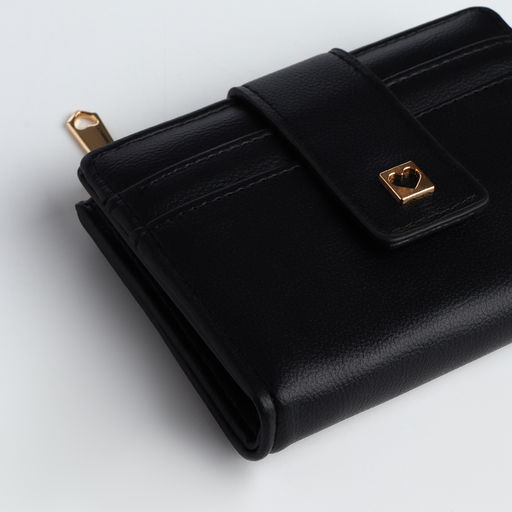 Кошелёк женский на кнопке, 12.5×2×9 см, однотонный, чёрный