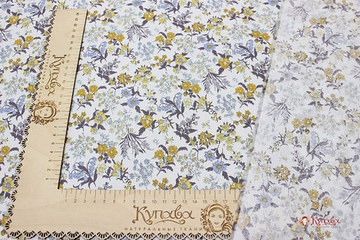 Импорт. хлопок Цветочная легенда (горчичные цветы), ш.1.48м, хлопок-100%, 105гр/м.кв - Купава фото 2