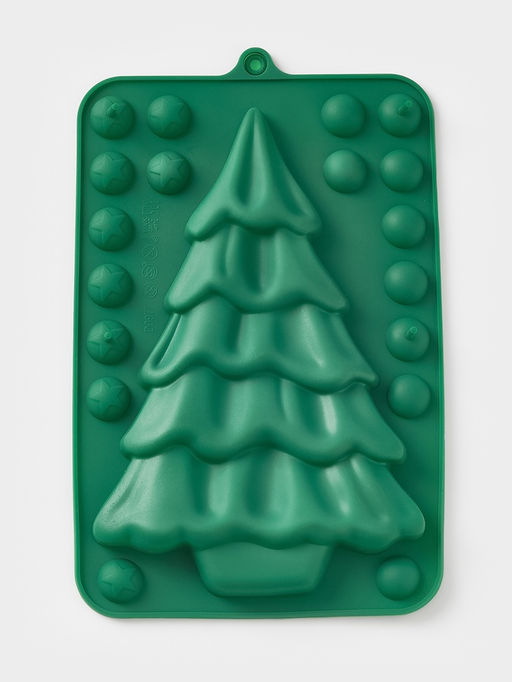 Форма для выпечки новогодняя Доляна «Ёлка с шарами», 21.5×14×2.5 см, силикон, зелёная