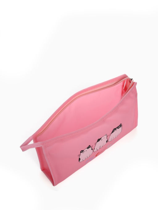 Косметичка треугольная на молнии, большая, с рисунком, нежно-розовая - Simaland фото 3