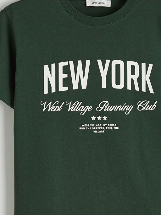 Bisiklet Yaka New York Bask?l? Kad?n Ti??rt