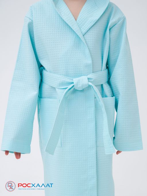 Детский вафельный халат с капюшоном мятный В-07 (19)