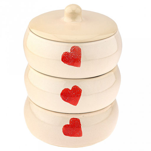 Набор для холодца керамический Русский 3 предмета по 0,9л, д16,5см Валентинка, h23см, с крышкой (Россия)